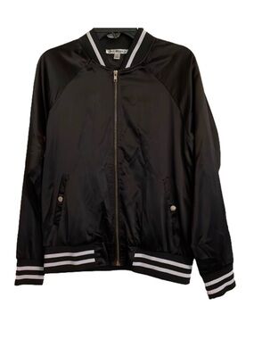 SAY WHAT Lined Zip Front Track Jacket, Women’s M, Black White